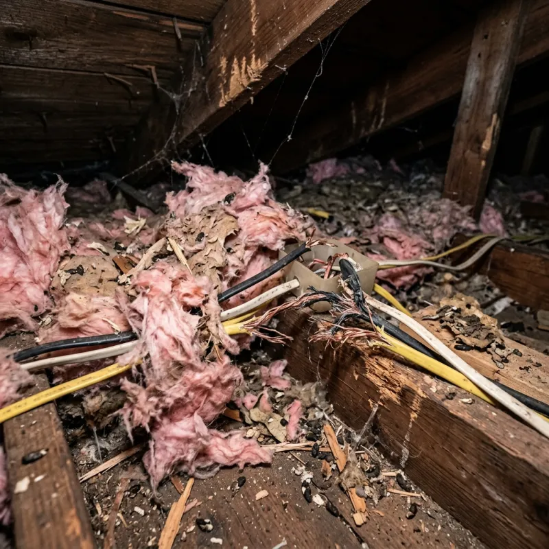 Contaminated ceiling insulation being assessed in a Red Hill South roof space
