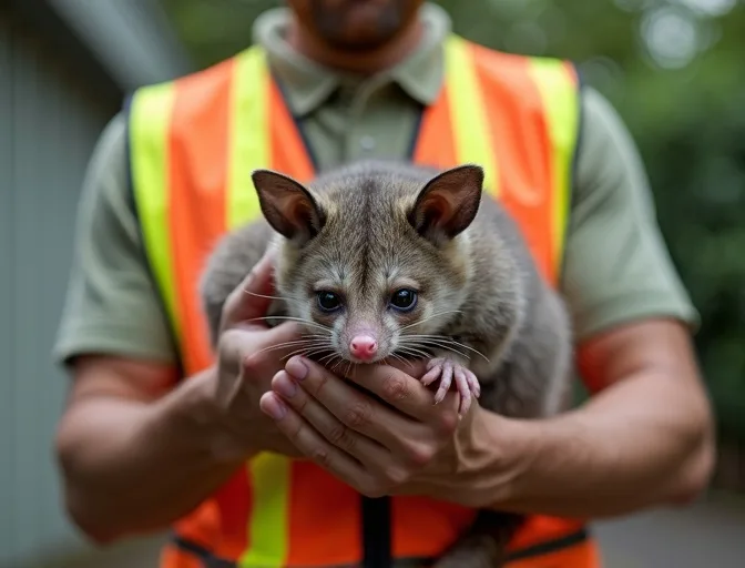 Animal handler safely recovering a deceased possum in Red Hill South
